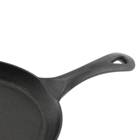 Close-up of handle on Two Piece Cast Iron Fajita Server Set For Sizzling Cookouts Black And Brown Finish Medium Size Durable