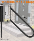 2 Pack 27.5 Inch Black Stair Handrails For 1 To 3 Steps Outdoor And Indoor Wall Mounted Grab Bar with dimensions chart