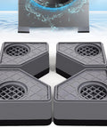 Set of four gray anti-vibration pads for washing machines; square blocks with circular grid tops.