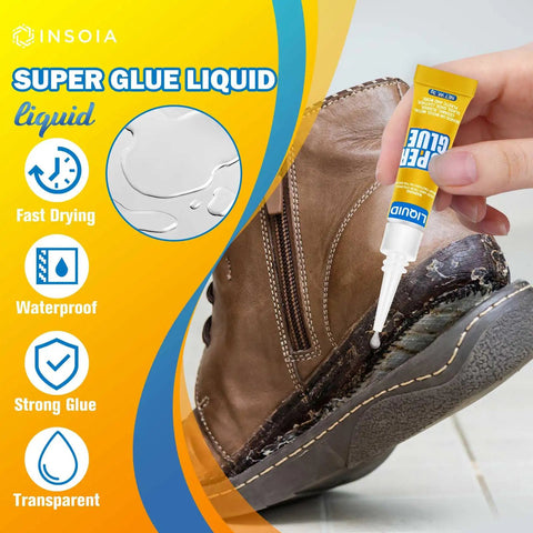 Applying All Purpose Cyanoacrylate Glue Quick Dry Instant Bond 24 Pack 3g Tubes With Fine Tip to a brown leather shoe sole