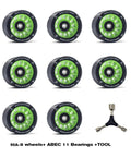 8 Pack Roller Skate Wheels 62mm X 42mm 90A High Rebound With Bearings And Mounting Tools ABEC 11-608 Installed Green