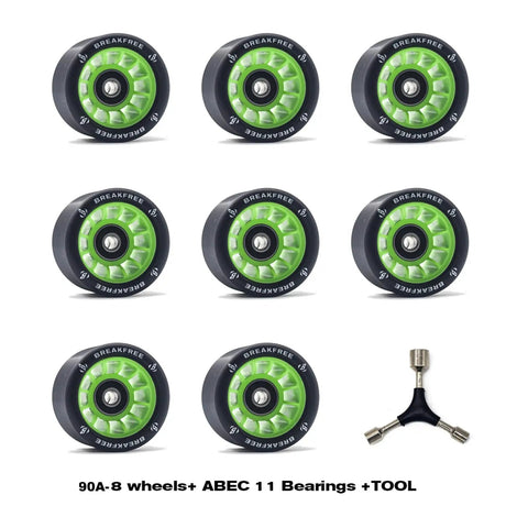 8 Pack Roller Skate Wheels 62mm X 42mm 90A High Rebound With Bearings And Mounting Tools ABEC 11-608 Installed Green