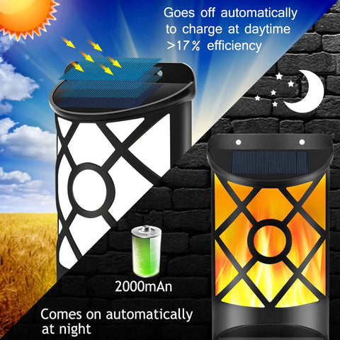 Solar Flame Lights Outdoor Waterproof Wall Mounted Night Lights With Flickering Flame Effect and Auto On Off Sensor