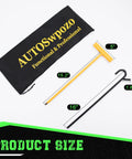 Fifth Wheel Pin Puller 32 Inch Heavy Duty Solid Steel Chrome Plated With Hook For Easy Fifth Wheel Lock Release And Pin Extraction On Trailers Built Rugged For Quick One Person Operation No Crawling Under The Trailer, with storage bag and size details