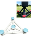 Stable Golf Launch Monitor Stand for R10 Fixed Alignment Base with white triangular frame and blue knobs for precise positioning indoors or outdoors