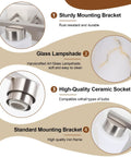 Heavy Duty 3 Light Bathroom Vanity Lights Brushed Nickel Wall Sconce with glass lampshade, sturdy mounting bracket and ceramic socket.