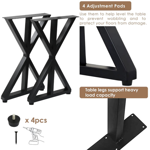 Beefy Black Metal Legs 28x24 Heavy Duty Industrial with adjustment pads, pre-drilled holes, and support for coffee table.