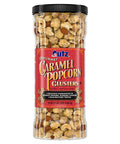 Smokin Sweet Caramel Nut Popcorn Clusters 20 Oz Jumbo Barrel With Toasted Almonds Cashews And Rich Buttery Toffee Crunchy Gluten Free snack mix in a transparent barrel.