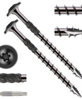 Heavy Duty Washer Head Wood Screws Size 14 By 3 Inch Structural Lag Fasteners For Timber Logs And Yard Projects Featuring A Corrosion Resistant Black Coating and T30 drive