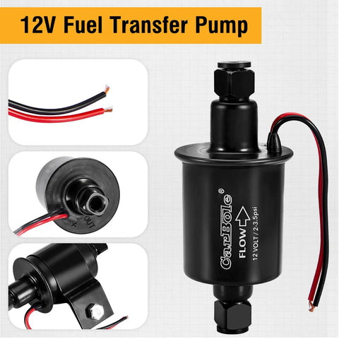 12V Low Pressure Inline Fuel Pump 2 To 3.5 PSI 24 GPH Flow Universal For Gasoline And Diesel Engines Carburetors Cars Trucks Boats Generators Replacement Kit With Five Sixteenths Inch Hose Fittings And Mounting Hardware