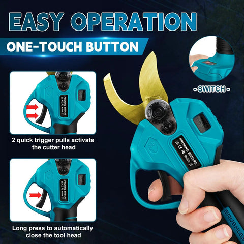 Hella Durable Brushless Pole Pruner With 8Ft Extension showing easy operation handle and cutting blade for tree trimming.