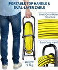 Fiberglass Fish Tape Pro Duct Rodder With Heavy Duty Cable Puller and Steel Stand, shown with portable handle, 9.7kg weight.