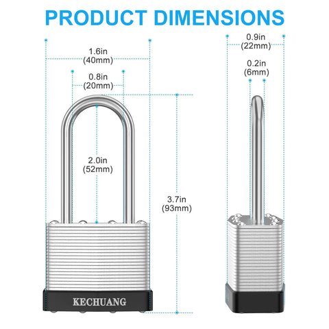 Keyed Alike Padlock Set 36 Pack With 72 Keys, 40mm Nickel Plated Laminated Steel Locks, dimensions illustration