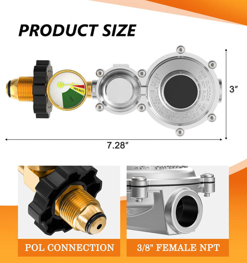 Two Stage Propane Regulator With Gauge For RV And Outdoor Appliances NUPICK POL Inlet And Three Eighths Inch Female NPT Outlet