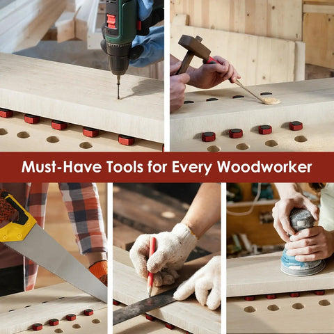 Top Shelf Workhorse Bench Dog Clamps In Twelve Pack Size For Mft Table Systems Featuring Non Slip Grips And Standard Three Quarter Inch Slots For Fast Woodworking Assembly And Heavy Duty Performance.