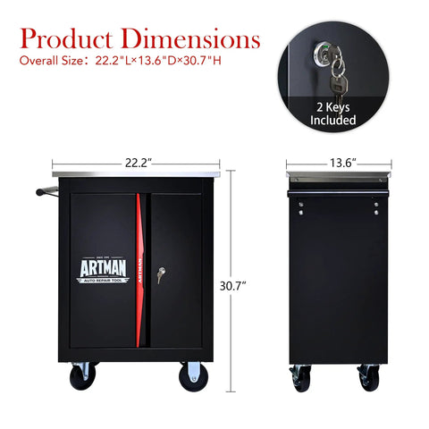 Rolling Tool Cart With Double Doors Lockable Partition And Stainless Steel Top For Garage Workshop And Warehouse Storage