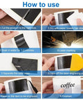 PLIGREAT 12-color laser engraving paper kit; step-by-step collage showing cutting, soaking, applying to a mug and laser marking.