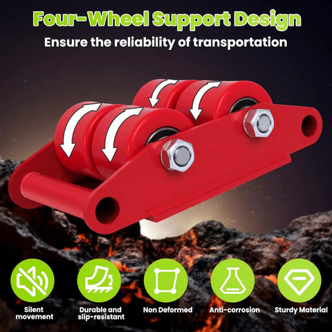 Heavy Duty Machinery Skates 4 Pack With 17,637 Lb Capacity, 360 Degree Rotation, Four PU Wheel Dollies, Carbon Steel Base