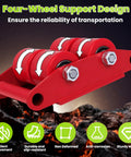 Heavy Duty Machinery Skates 4 Pack with four-wheel support, durable PU wheels, and sturdy red carbon steel base for safe transport.