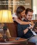 Set Of 2 Touch Control 3-Way Dimmable Bedside Lamps with USB ports in living room with couple using gadgets