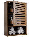 Over Toilet Wall Mount Medicine Cabinet with Adjustable Shelf and Open Bottom Storage, Single Door, Walnut Finish