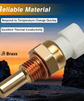 Coolant temperature sensor with brass threaded body and white plastic connector, close-up view.