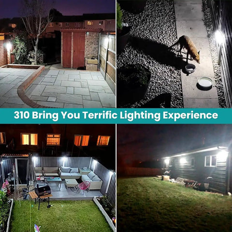 Solar Outdoor Motion Sensor Lights 310 LED With 3 Modes IP65 Waterproof illuminating yard and walkway at night