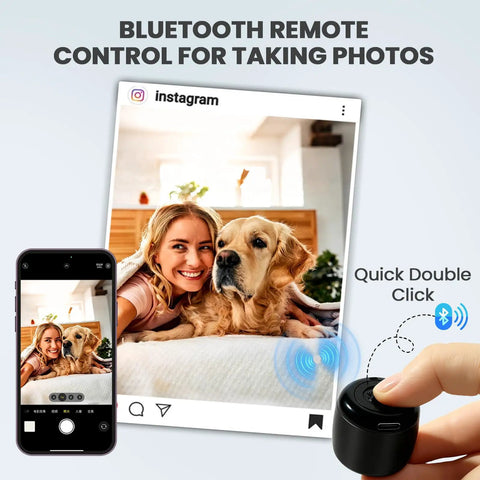 Ultra Tiny Bluetooth Speaker With HD Sound And Deep Bass Mini Wireless Speaker next to phone displaying Instagram photo