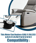 Replacement Heavy Duty Electric Recliner Lift Chair Linear Actuator Model R8123 R812301156333 shown with compatibility chart.