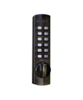 C150AB surface-mount hook bolt; bronze finish with digital keypad and circular knob.