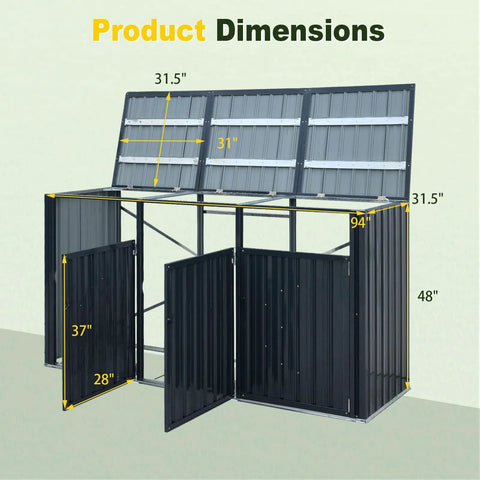 Heavy Duty Outdoor Trash Can Storage Shed For Three Bins With Flip Up Lids And Lockable Doors Galvanized Steel Utility Enclosure