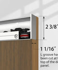 Close-up of Slick Concealed Sliding Barn Door With Hella Soft Close Hardware Kit showing aluminum rail and door dimensions.