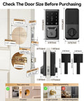 Slick Fingerprint Smart Lock With Smooth Keyless Entry, AI Self Learning Handle Set, App Pin Code And Key Fob Access dimensions and installation guide