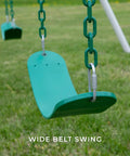 Wide belt swing on Big Brutus Galvanized Steel Swing Set Kit with Classic A Frame Two Belt Swings Trapeze Bar Easy Assembly