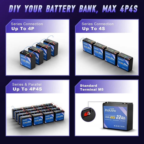 Lightweight 12V 22Ah LiFePO4 Battery With LCD Display And 30A BMS For Deep Cycle Use Built For Outdoor Junkies bank setup