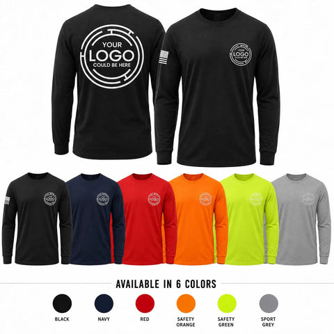Premium Custom Men Long Sleeve Work Shirt Built Different Heavy Duty Hi Vis Safety Apparel Company Uniform Logo Print available in six colors