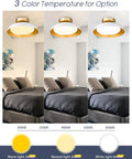 12 Inch LED Flush Mount Ceiling Light Fixture In White And Gold, 12W 1200lm, showing 3CCT adjustable warm neutral cool lighting in bedroom