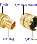 Close-up of Beefy Brass Pressure Washer Adapter Set Quick Disconnect Kit M22 Male Thread Connector with size labels.
