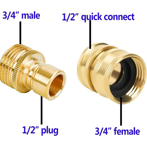 Close-up of Beefy Brass Pressure Washer Adapter Set Quick Disconnect Kit M22 Male Thread Connector with size labels.