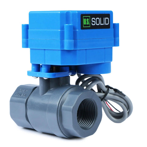 Three Quarter Inch UPVC Motorized Ball Valve With Full Port Two Wire Auto Return 9 To 36V AC DC Normally Closed on white background