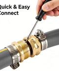 Heavy Duty 6 Piece Garden Hose Repair Kit With Brass And Aluminum Fittings For 5/8 Inch And 3/4 Inch Hoses Fix Drips And Leaks Fast Without Calling Pros For Your Outdoor Yard Irrigation System, hose clamp repair close-up