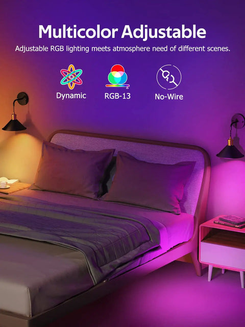 Set Of 2 Battery Operated Wall Sconces With Remote Control, Wireless RGB LED Lights, 13 Color Modes, Dimmable, Memory Function, Auto Timer, Ideal for Bedroom, Living Room, Hallway, Party Vibe Decor