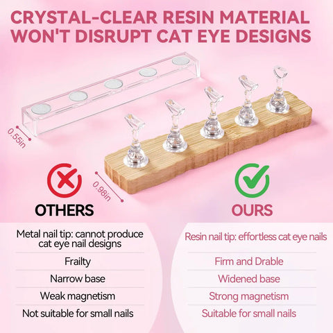 Two Pack Magnetic Nail Practice Stands With Heart Acrylic Holder For Press On Nails Art Display Fake Nail Tips Holder Racks Includes 200 Double Sided Tape Strips DIY Nail Kit For Home Salon showing wooden stand and acrylic holder