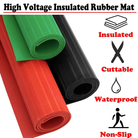 Tough As Nails Black Electrical Safety Rubber Mat High Voltage Insulating Floor Pad, cuttable, waterproof, non-slip design.