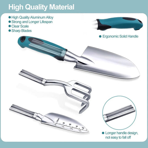 All In One Garden Tool Set For Every Yard Task With Rust Resistant Shovel And Trowel, ergonomic handles, aluminum tools