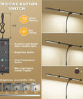 Ultra Wide 31.5 Inch Desk Lamp With Clamp 24W 1800LM Auto Dimming Five Color Modes Timer control panel and lamp features.