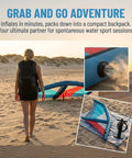 Woman carrying backpack near Inflatable Kite Surfing Wing for Wing Foil Boards and Water Sports, Dope PVC Canopy With Pump