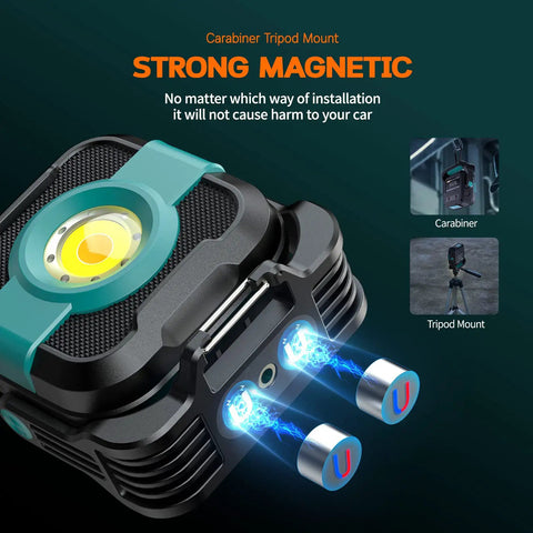 Beast Rechargeable COB LED Work Light With 5000mAh Power Bank 1200 Lumen 12W Ra90 Color Temperature 2600K 6000K 180 Degree Magnetic Base Ideal For Car Repair Emergency Camping Job Site Lighting