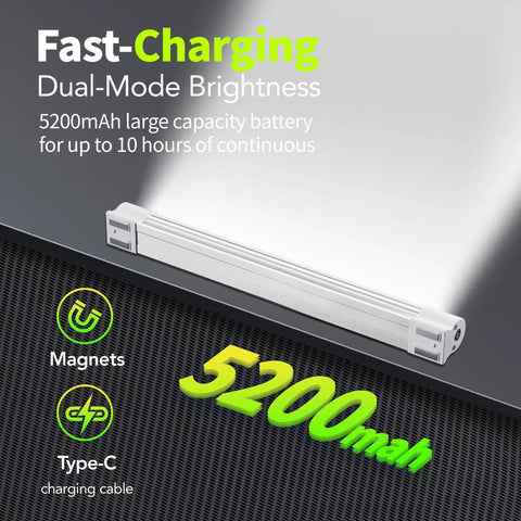 Rechargeable Magnetic LED Tube Light With 4000 Lumens, 5200mAh Battery, showing dual-mode brightness feature