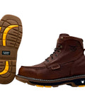 Side and sole view of Six Inch Moc Toe Work Boots For Men In Ocre Brown Full Grain Leather, Oil Resistant, Slip Resistant Traction